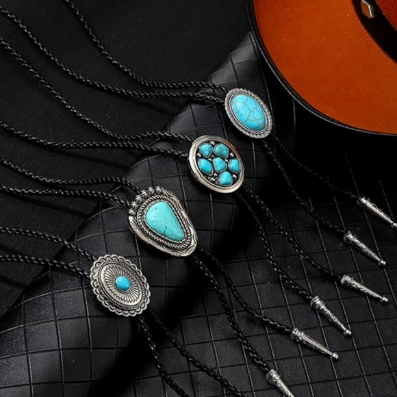 New set of 4 turquoise leather ties - Picture 1 of 4